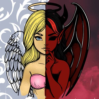 realistic angel half demon