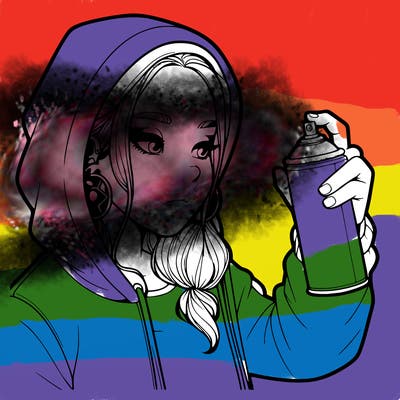 a realistic girl, spray painting