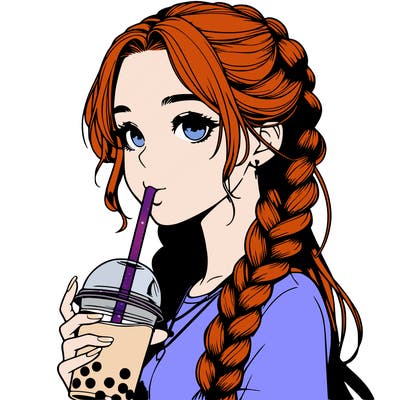 realistic girl with braided hair drinking boba