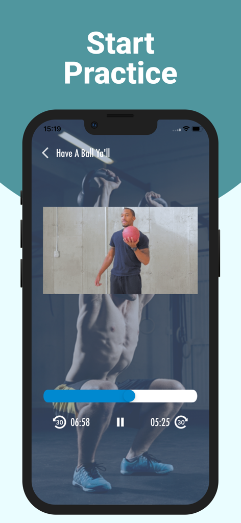 MuscleMax - Men's Workout - MuscleMax app workout video showing a trainer with a medicine ball