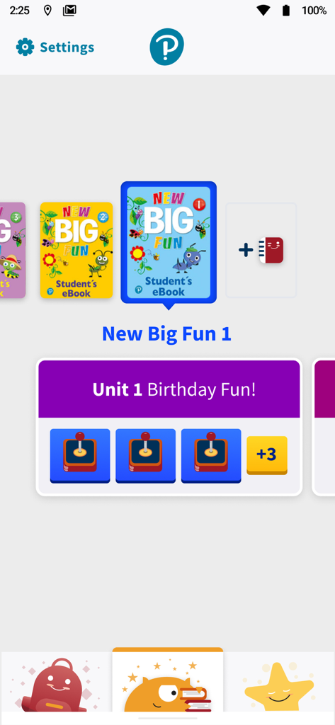 Dashboard dell'app Pearson English Portal con il curriculum educativo New Big Fun