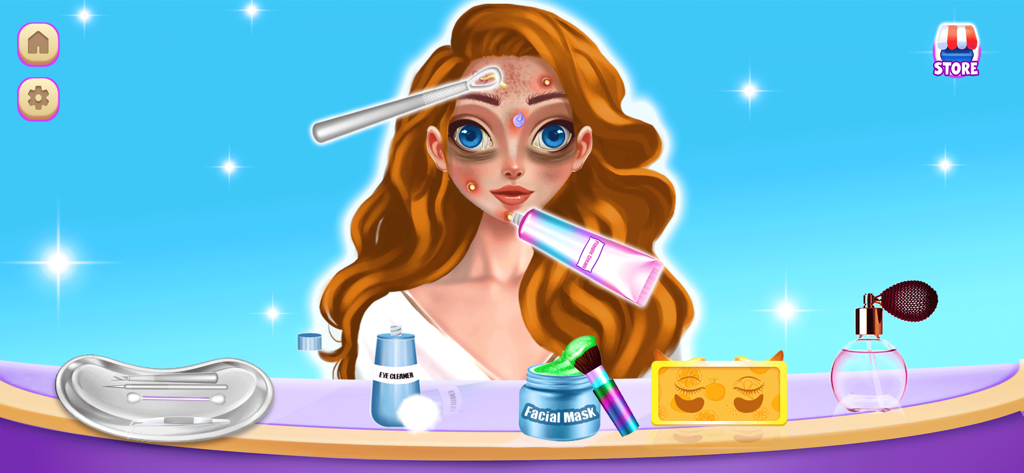 Skincare ASMR Makeover Games - Gameplay de tratamento de skincare mostrando aplicação de máscara facial e remoção de espinhas em um jogo de transformação ASMR