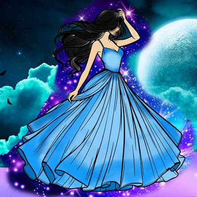 realistic woman with dress flowing in the wind