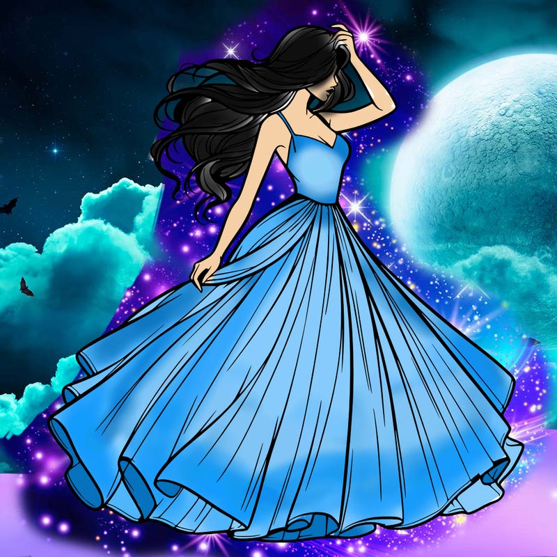 realistic woman with dress flowing in the wind