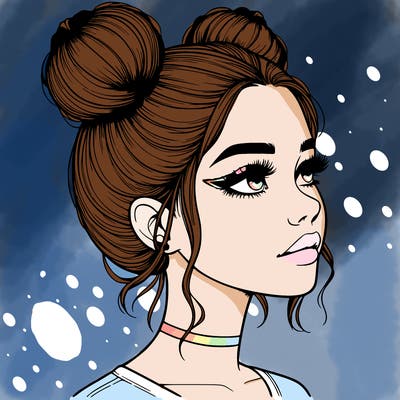 realistic girl with buns on the top of her head