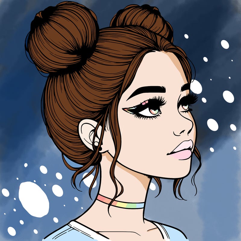 realistic girl with buns on the top of her head