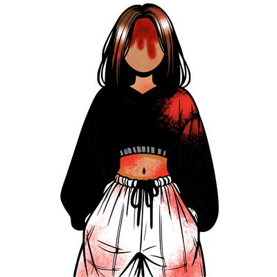 realistic girl faceless with baggy pants and a crop top
