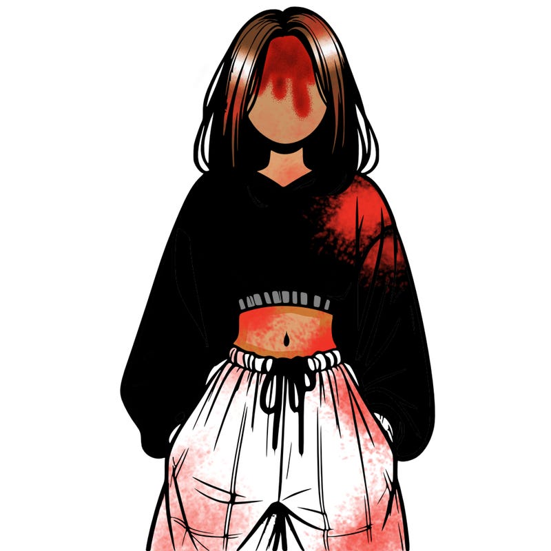 realistic girl faceless with baggy pants and a crop top