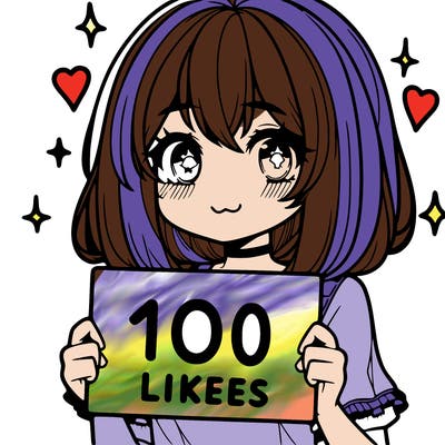 anima girl holding a 100 likes sign in her hand
