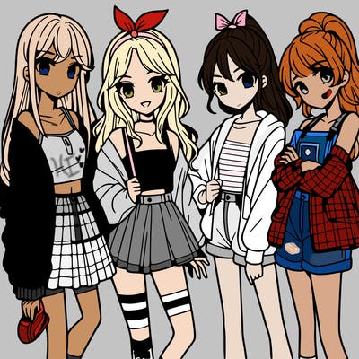 teen manga girls group of 4