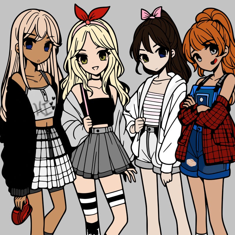 teen manga girls group of 4