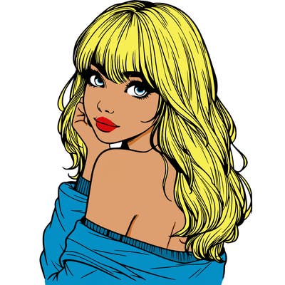 realistic girl with bangs looking over her shoulder