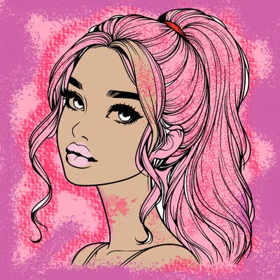 realistic girl with a ponytail on her hair and lips