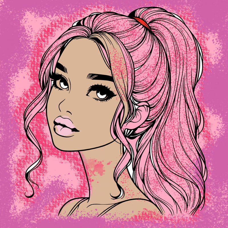 realistic girl with a ponytail on her hair and lips