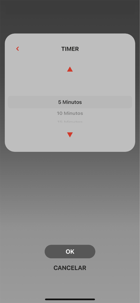 AIWA BR AUDIO - A tela de configuração do temporizador no aplicativo AIWA BR AUDIO permite que os usuários selecionem a duração da reprodução em minutos.
