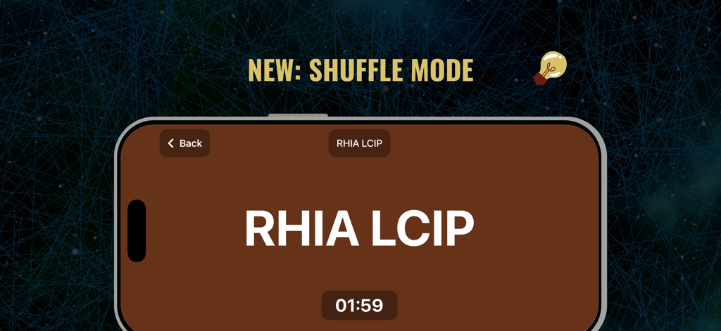 Henyo Word Game mobile interface showing the new shuffle mode feature with a timer and shuffled text on a brown background