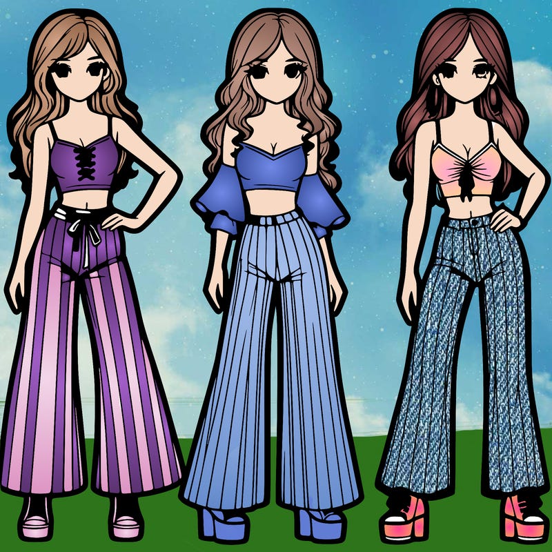 girls with flare pants and crop tops realistic