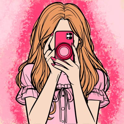 a realistic girl holding her phone taking pictures