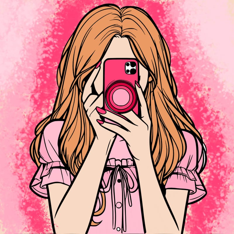 a realistic girl holding her phone taking pictures