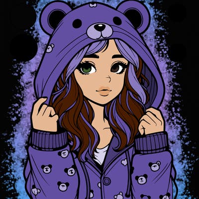 realistic girl in a animal pjs hoodie