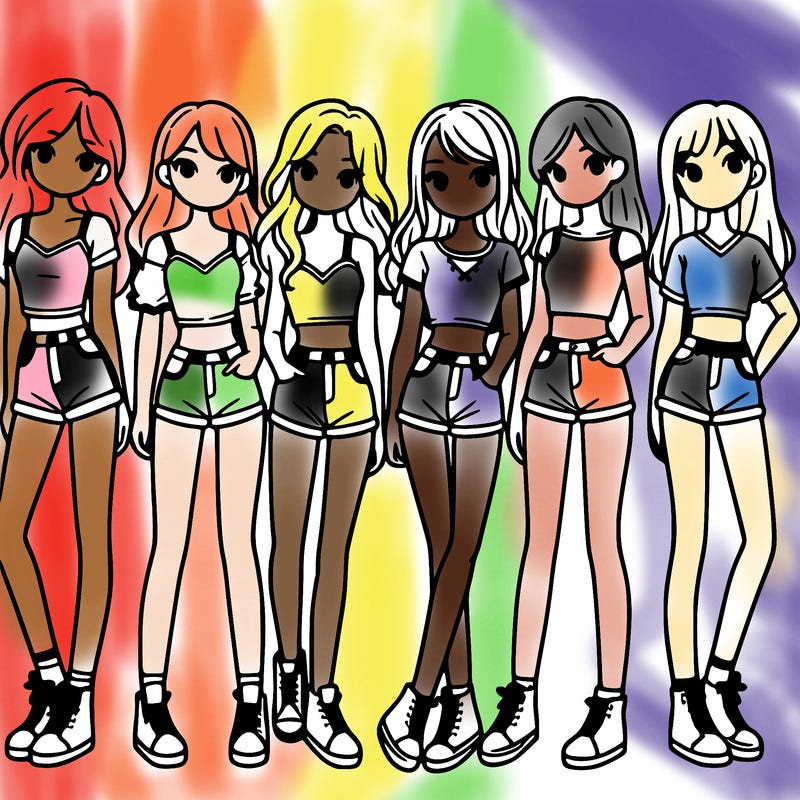 a group of girls wearing crop tops and shorts