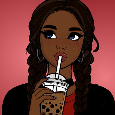realistic girl with braided hair drinking boba