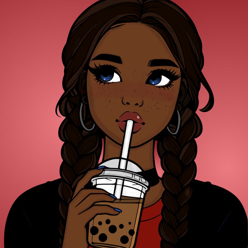 realistic girl with braided hair drinking boba