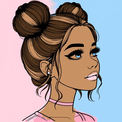 realistic girl with buns on the top of her head