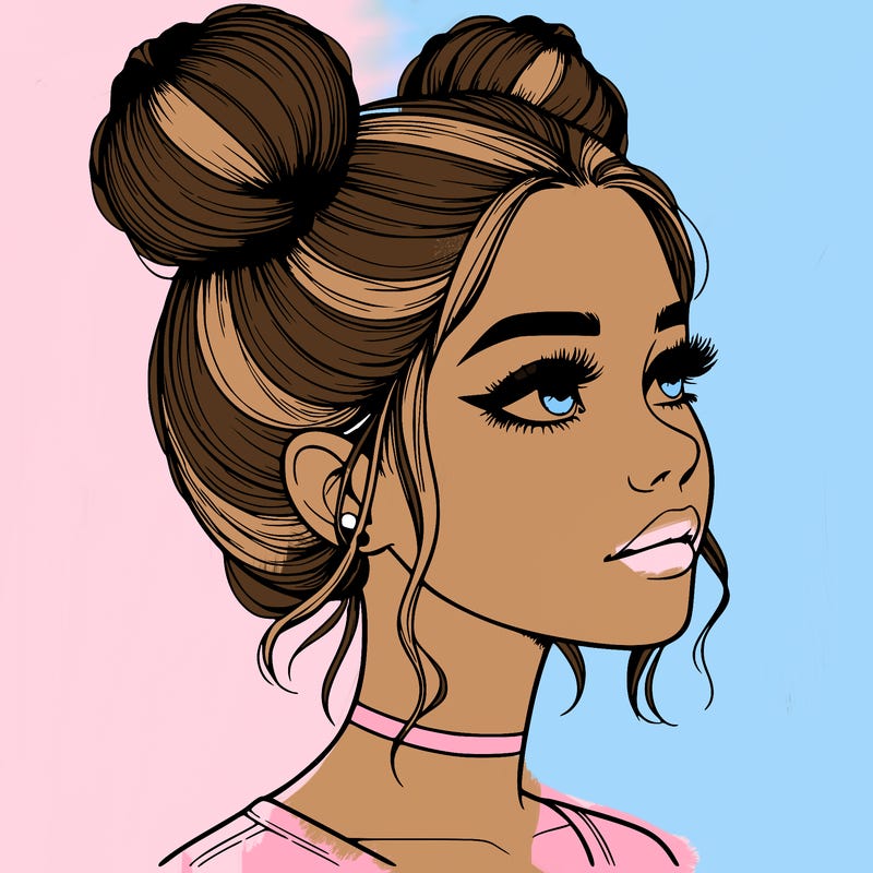 realistic girl with buns on the top of her head