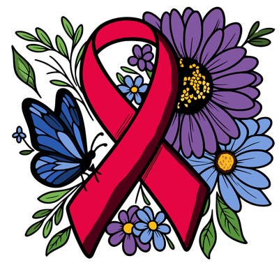 cancer awareness symbol with flowers and butterflies