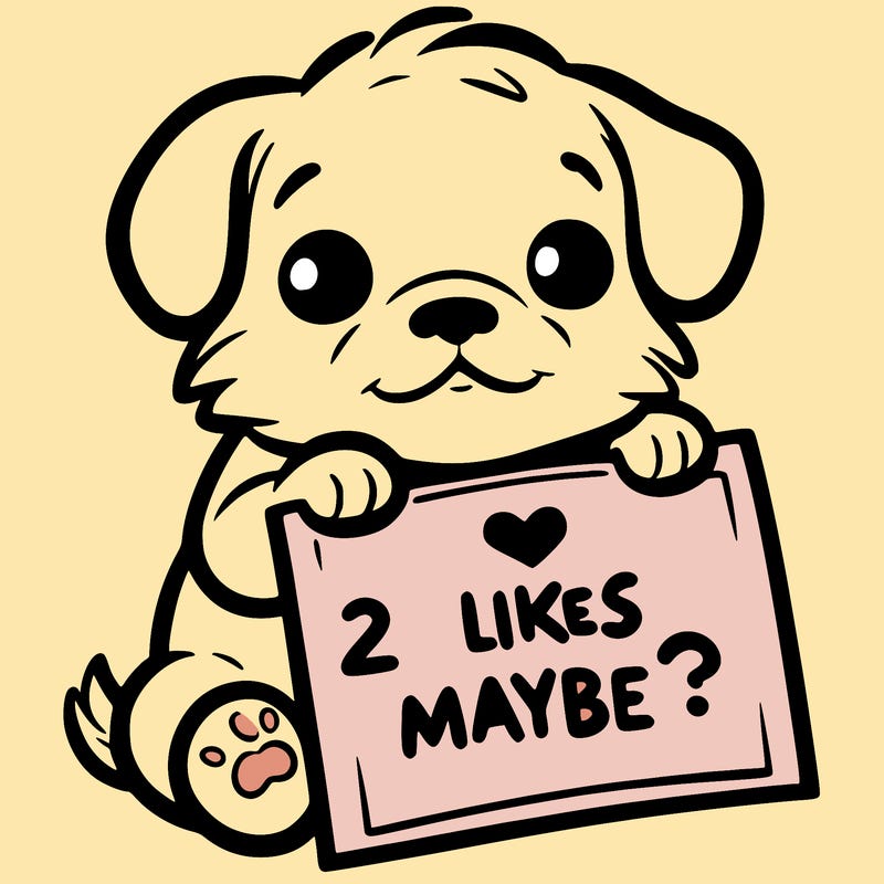 a puppy holding a sign that says 2 likes maybe?