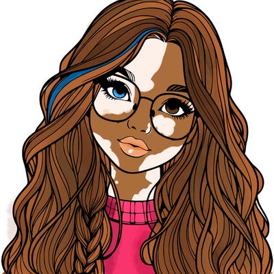 girl with long hair and freckles and glasses realistic