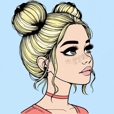 realistic girl with buns on the top of her head