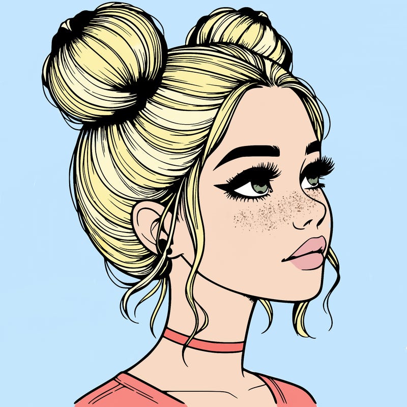 realistic girl with buns on the top of her head