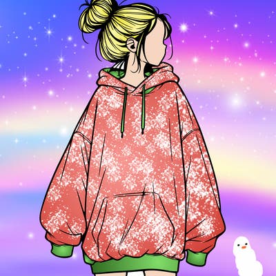 realistic girl with a oversized sweatshirt on and a bun