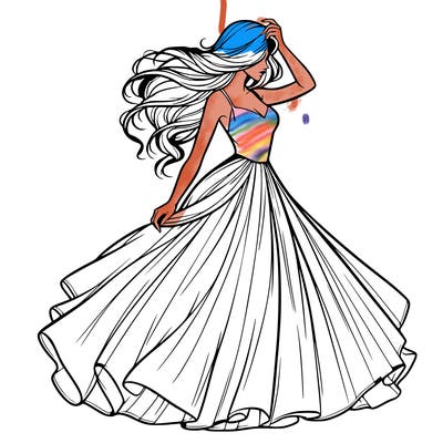 realistic woman with dress flowing in the wind