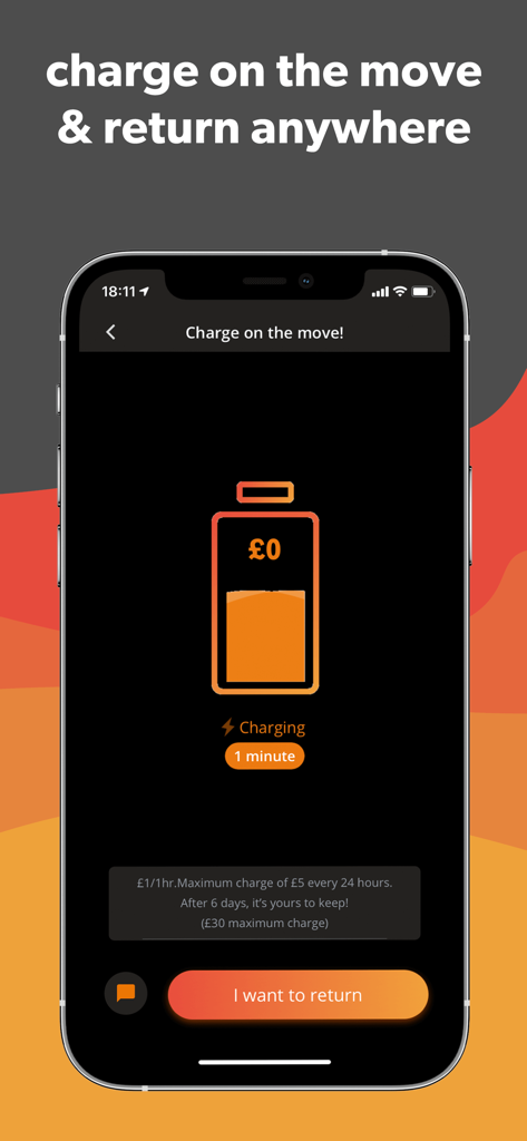 Joos - Joos app screen showing an active power bank rental and battery charging status