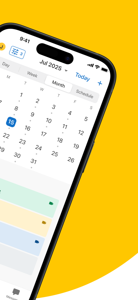 Monthly calendar view in the SimplePractice for Clinicians app on an iPhone showing scheduled clinical appointments