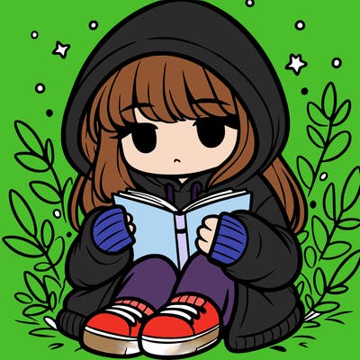 girl in oversized hoodie reading a book