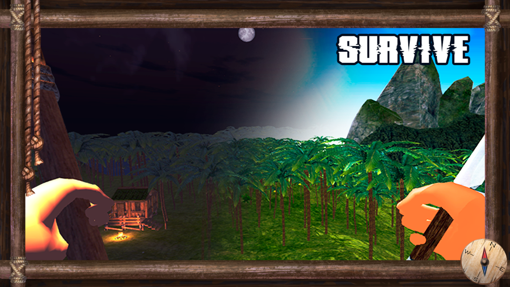 Survival Island 2016 : Savage - First person view of a character in a tropical island survival game with a cabin and palm trees