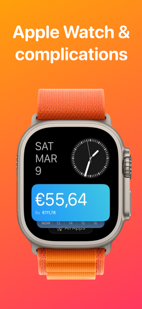 Todays Budget app daily spending limit complication on an Apple Watch