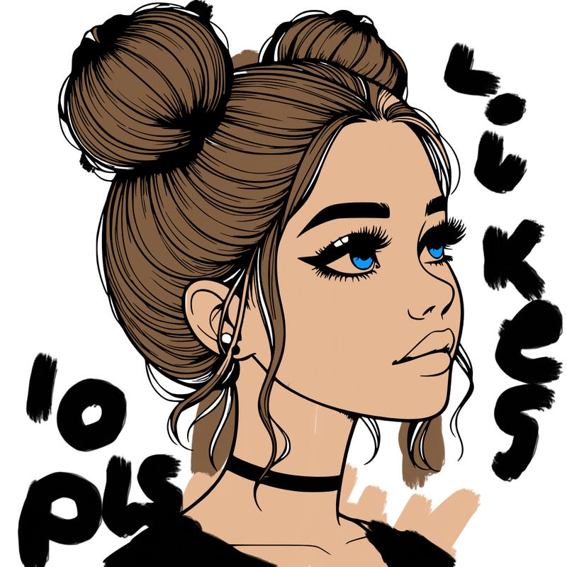 realistic girl with buns on the top of her head