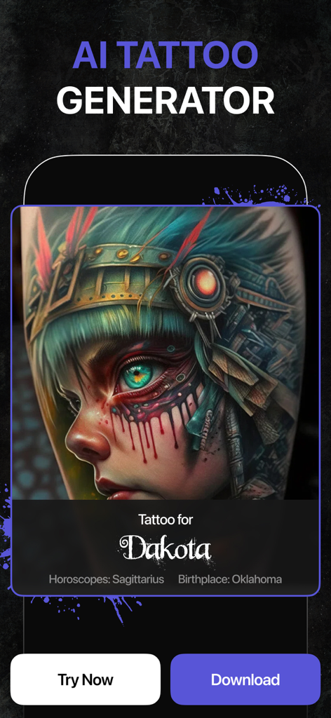 AI Tattoo Generator + Creator - AI generated personalized tattoo design of a fantasy character portrait
