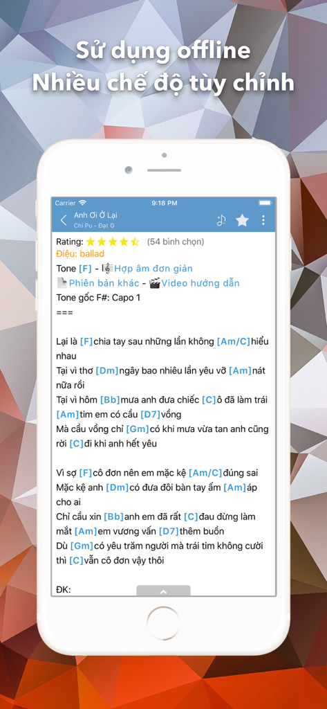 Hop Am Chuan - Guitar Tabs - Hop Am Chuan app interface showing Vietnamese song lyrics with integrated guitar chords