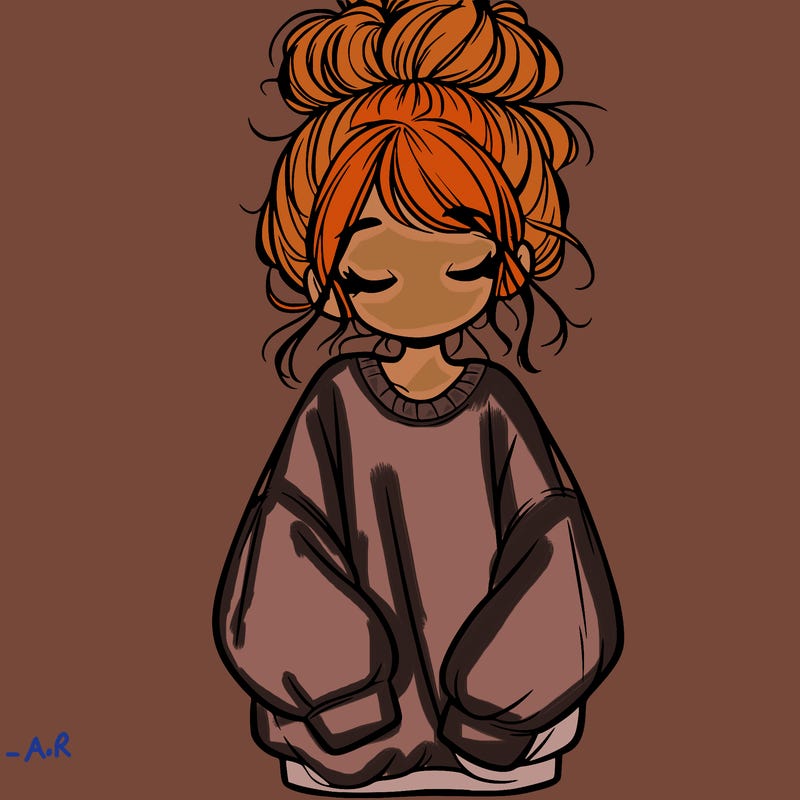girl with baggy sweatshirt and messy bun