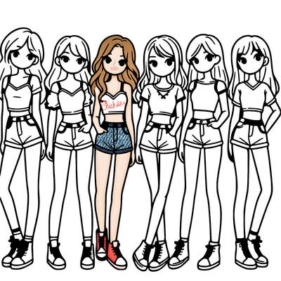 a group of girls wearing crop tops and shorts
