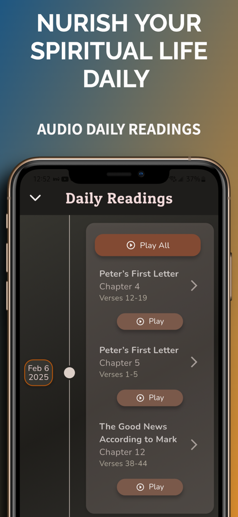 A smartphone screen displaying the daily audio readings feature in the Orthodox Bible app