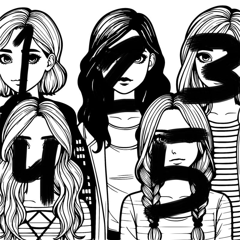 four teenage girls realistic with different looks and facial features