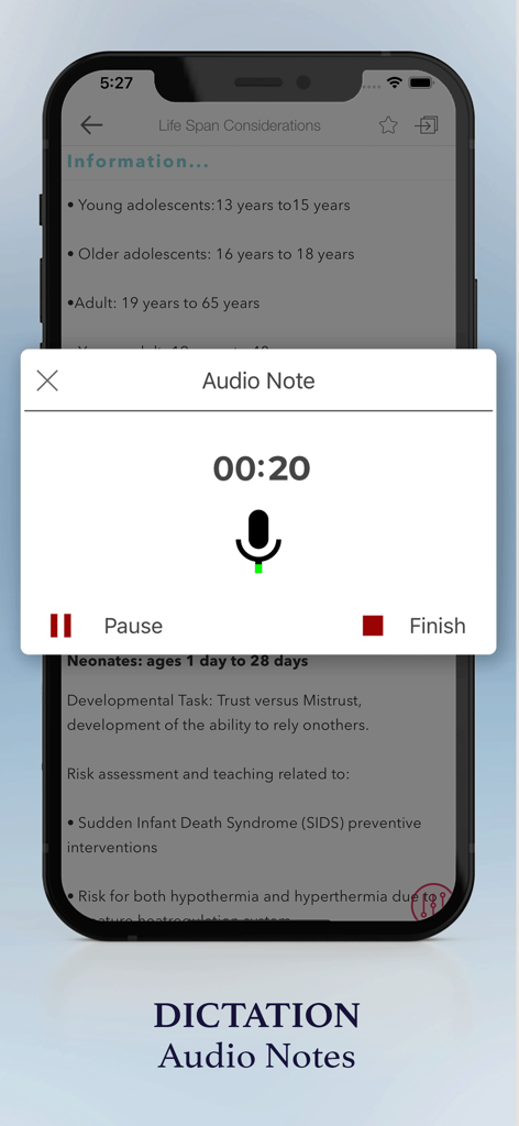 CCM Certification Made Easy - CCM Certification app interface showing the audio notes and dictation feature