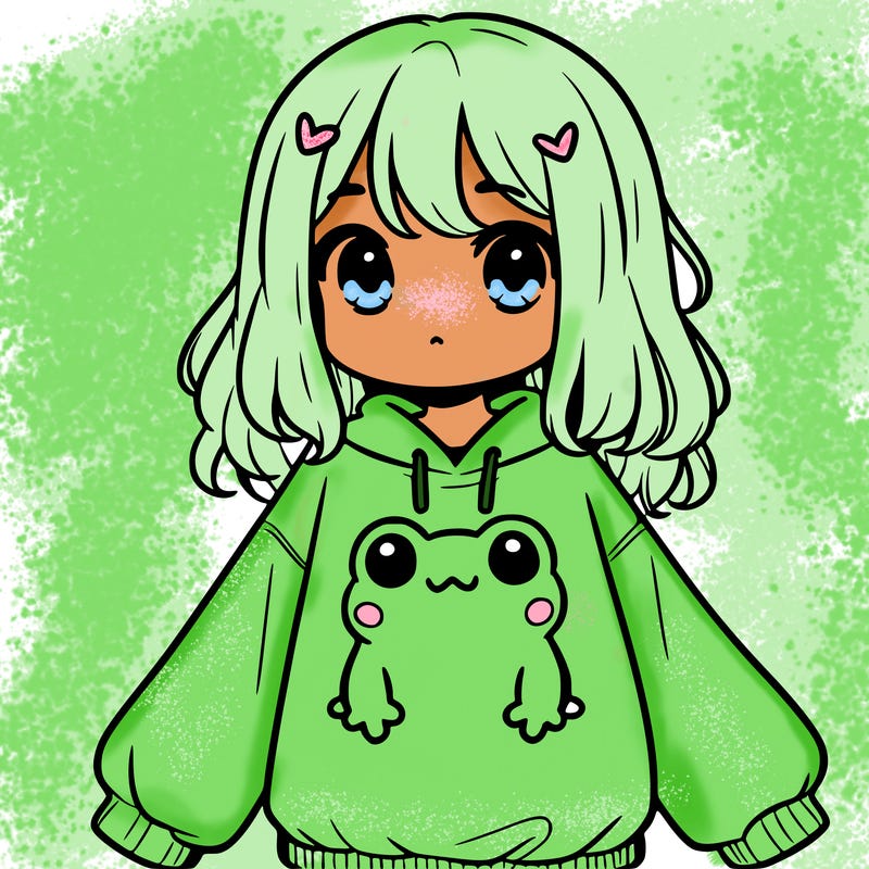 girl wearing frogging sweatshirt